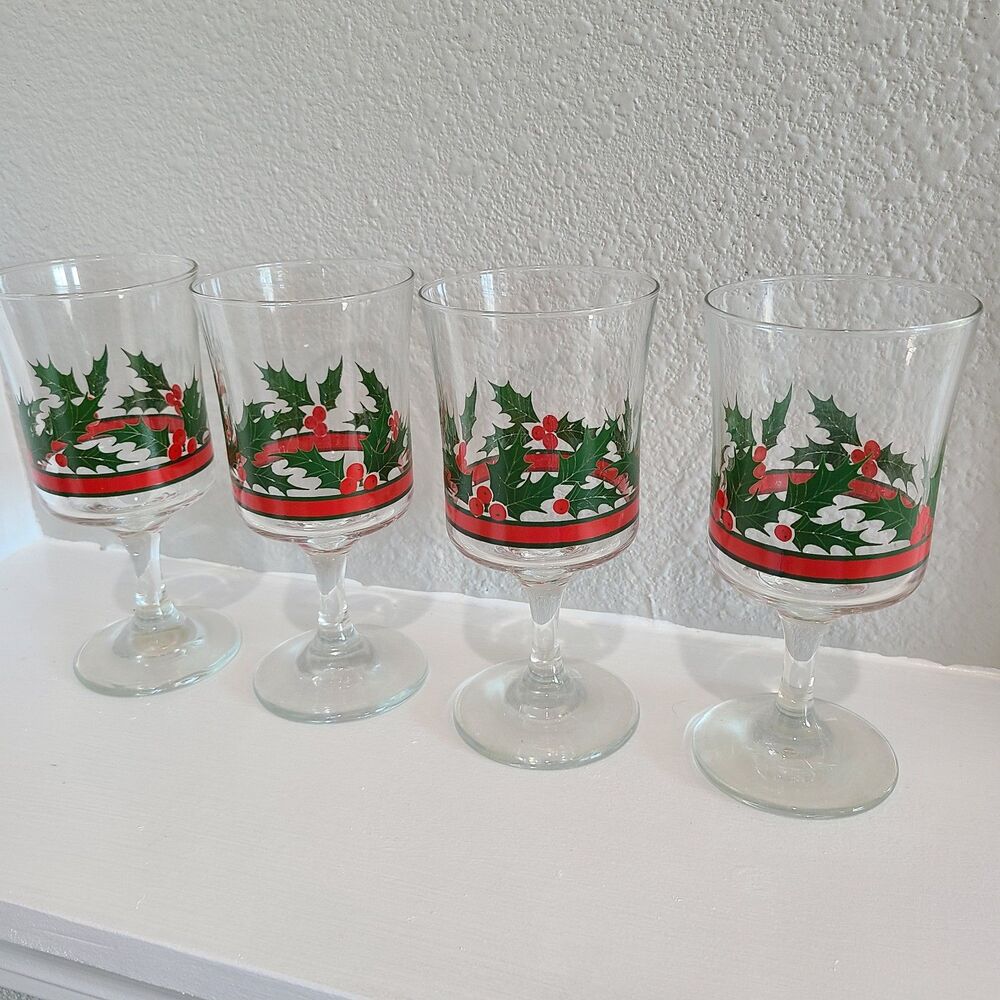 4 Vintage Libbey Christmas Glasses